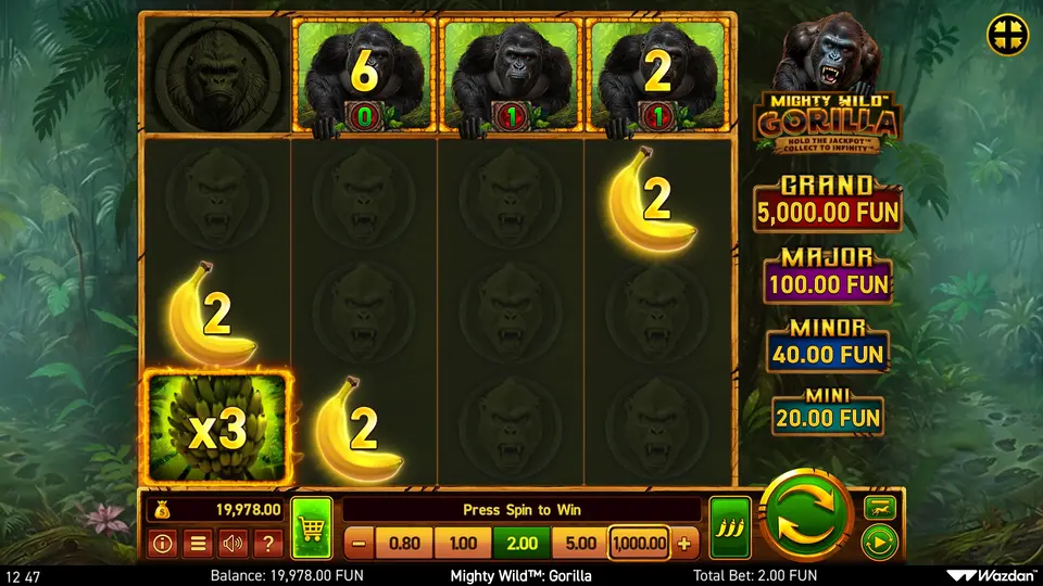 Elephant Cash Out symbol landing under a Collector gorilla and paying the stored value in the base game