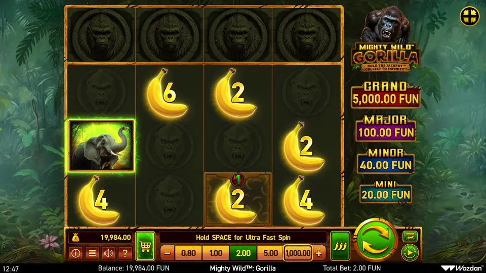 Collector gorilla symbol showing a countdown number with sticky cash symbols stacked below in Mighty Wild Gorilla